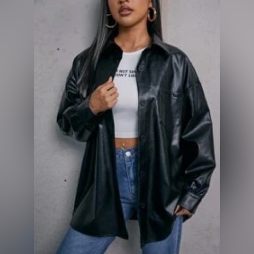 SHEIN PU Leather Jacket – Black – Size L (New)